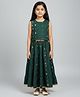 Biglilpeople Cotton Woven Sleeveless Frill Detailed & Geometric Printed Lehenga Choli - Dark Green