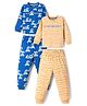 Bonfino 100% Cotton Knit Full Sleeves T-Shirt & Pajama Night Suits with Surfing Theme Print Pack of 2 - Blue & Off White