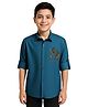 Charchit Cotton Woven Full Sleeves Bird Designed Stone Embellished Shirt - Turquoise Blue