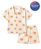 Bonfino Cotton Knit Half Sleeves Co-Ords Sun Printed Shirt & Shorts Night Suit - Off White