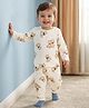 Babyoye 100% Cotton Knit Full Sleeves Teddy Bear Printed Co-Ords T-Shirt & Pyjama Night Suit - Cream