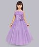 PinkChick Net Woven Sleeveless Floral Applique & Ruffle Detailed Gown - Lilac