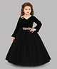 PinkChick Net Woven Full Bell Sleeves Stone Embellished Applique Detailed Gown - Black