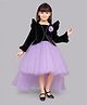 PinkChick Net Woven Full Sleeves Jacket Style Frill Floral & Bow Applique Detailed High Low Dress - Lilac