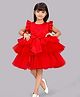 PinkChick Satin Woven Frill Sleeves Bow Applique Detailed Layered Dress - Red