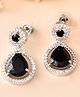 VALLEY OF JEWELLERY - Silver Plated Black Stone Studded Teardrop Shaped Earrings - Black-30 g