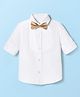 Kookie Kids Woven Full Sleeves Solid Colour Party Shirt with Pintux Detailing & Bow - White