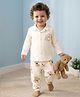 Babyoye 100% Cotton Knit Full Sleeves Teddy Bear Printed Shirt & Pyjama Night Suit - Cream