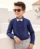 Kookie Kids Boys Full Sleeves Cotton Rich Pintuck Party Shirt In Navy Blue Color With Bow