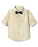 Kookie Kids Woven Full Sleeves Solid Colour Party Shirt with Pintux Detailing & Bow- Beige