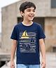 Pine Kids Cotton Knit Half Sleeves T-Shirt With Boat Print - Blue