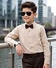 Kookie Kids Boys Full Sleeves Cotton Rich Pintuck Party Shirt In Beige Color With Bow