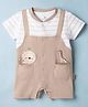 Child World Interlock Knit Half Sleeves Striped Rompers With Giraffe Applique - Tan