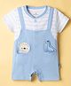Child World Interlock Knit Half Sleeves Striped Rompers With Giraffe Applique - Light Blue