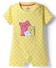 Child World Interlock Knit Half Sleeves Romper with Cat Applique - Yellow