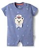 Child World Interlock Knit Half Sleeves Bear Printed Romper With Bow Applique - Blue