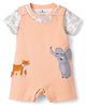 Child World Interlock Knit Dungaree & Half Sleeves Inner Tee with Animal Print - Peach