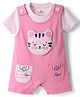 Child World Interlock Knit Dungaree & Half Sleeves Inner Tee with Cat Applique - Pink