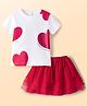 Babyhug Select Cotton Knit Half Sleeves Hearts Printed Top & Skirts Set - White & Red