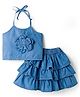 Babyhug Select Denim Sleeveless Tops & Layered Skirt Set with Floral Applique - Blue
