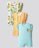 Bonfino 100% Cotton Knit Half Sleeves Striped & Tropical Theme Printed Rompers Pack Of 3 - Multicolor