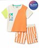 Bonfino 100% Cotton Knit Drop Shoulder Oversized T-Shirt & Shorts Set With Surf Print - Multicolor
