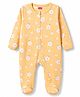 Babyhug Cotton Knit Full Sleeves Floral Printed Sleepsuit - Yellow