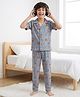 Pine Kids Cotton Knit Half Sleeves Shirt & Pajama Set With Football Print - Light Grey