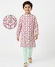 EARTHY TOUCH Cotton Knit Full Sleeves Kurta Pyjama Set With Floral Print - Light Blue