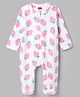 Babyhug Cotton Knit Full Sleeves Strawberry Printed Sleepsuit - White