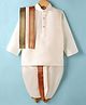 Dapper Dudes Full Sleeves Solid Kurta & Dhoti With Angavastram - Off White