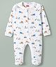 Babyhug Cotton Knit Full Sleeves Construction Vehicles Printed Sleepsuit - White