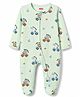 Babyhug Cotton Knit Full Sleeves Vehicles & Elephant Printed Sleepsuit - Mint