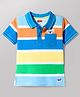 Babyhug Cotton Knit Half Sleeves Striped Polo T-Shirt with Koala Patch - Blue Yellow & Red