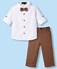 RoboFry Cotton Woven Full Sleeves Party Shirt & Trouser With Bow - Beige & White