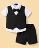 RoboFry Cotton Woven Half Sleeves 3-Piece Solid Party Suit With Bow - Navy Blue