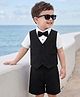 RoboFry Cotton Woven Half Sleeves 3-Piece Solid Party Suit With Bow - Navy Blue