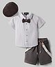 RoboFry Cotton Woven Half Sleeves Striped Shirt & Shorts Set with Cap Bow & Suspender - Grey