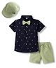 Robo Fry Cotton Woven Half Sleeves Printed Shirt & Shorts Set with Bow & Cap - Green