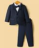 Robo Fry Cotton Woven Full Sleeves Solid 3 Piece Party Suit With Bow - Navy Blue
