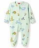 Babyhug Cotton Knit Full Sleeves Animal Printed Footed Sleepsuit - Light Green