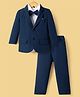 Robo Fry Cotton Woven Full Sleeves Solid 3 Piece Party Suit With Bow - Blue