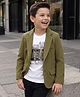 Robo Fry Cotton Woven Full Sleeves Solid Blazer With Inner Tee - Olive Green