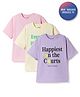 Primo Gino Cotton Elastane  Knit Half Sleeves Oversized T-Shirts with Text Print Pack of 3 - Pink Purple & Cream