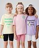 Primo Gino Cotton Elastane  Knit Half Sleeves Oversized T-Shirts with Text Print Pack of 3 - Pink Purple & Cream