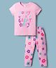 Smarty Girls Sinker Knit Half Sleeves Top & Leggings Set With Floral Print - Pink