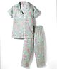 Smarty Girls Sinker Knit Half Sleeves Co-ords Shirt & Lounge Pant Set with Tropical Theme Print - Sea Green