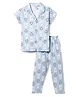 Smarty Girls Sinker Knit Half Sleeves Top & Lounge Pant Co-ord Set With Heart Print - Light Blue