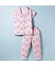 Smarty Girls Sinker Knit Half Sleeves Top & Lounge Pant Co-ord Set With Heart Print - Pink