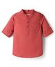 Babyhug Linen Woven Full Sleeves Mandarin Collar Solid Kurta Style Shirt - Red